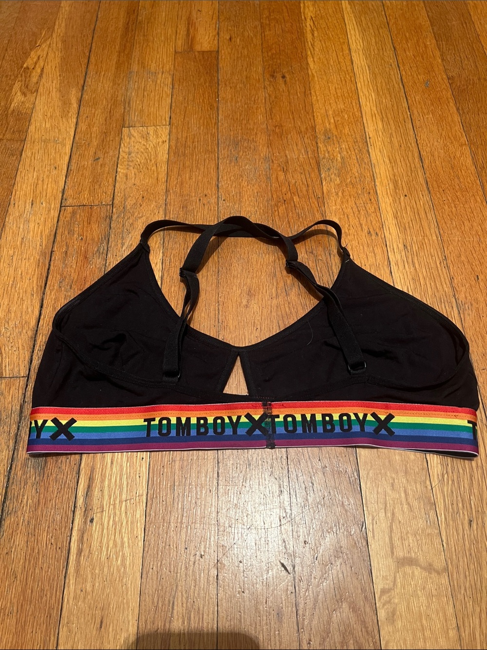 TomboyX Cross Strap Bralette in Black With Pride Strap, Size XL - Picture 10 of 10
